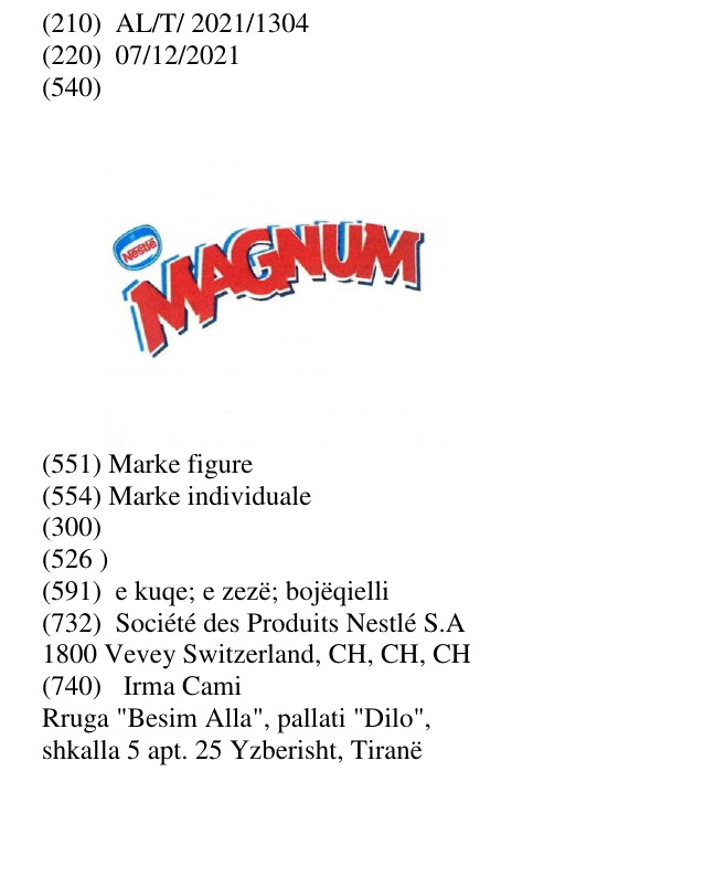 Zëri i markës MAGNUM në buletin
