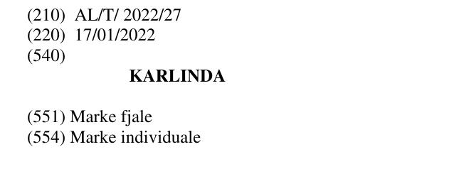 Zëri i markës KARLINDA në buletin