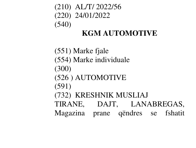 Zëri i markës KGM AUTOMOTIVE në buletin