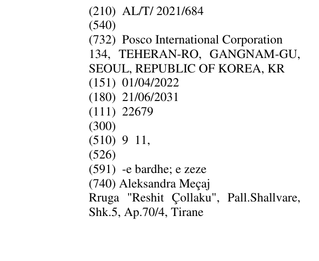 Zëri i markës AL/T/2021/684 në buletin