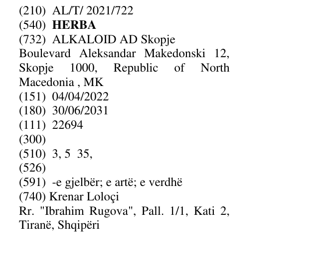 Zëri i markës HERBA në buletin
