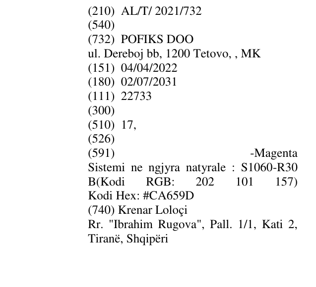 Zëri i markës AL/T/2021/732 në buletin