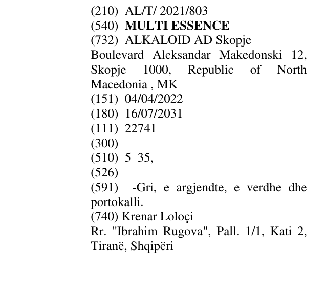 Zëri i markës MULTI ESSENCE në buletin