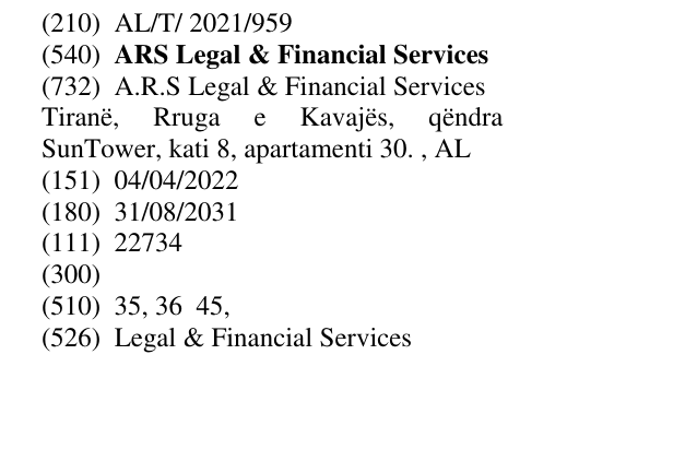 Zëri i markës ARS Legal & Financial Services në buletin