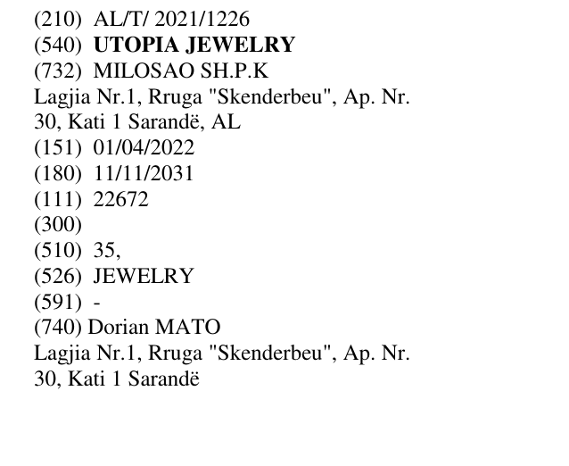 Zëri i markës UTOPIA JEWELRY në buletin