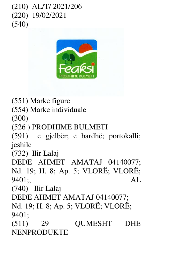 Zëri i markës PRODHIME BULMETI në buletin