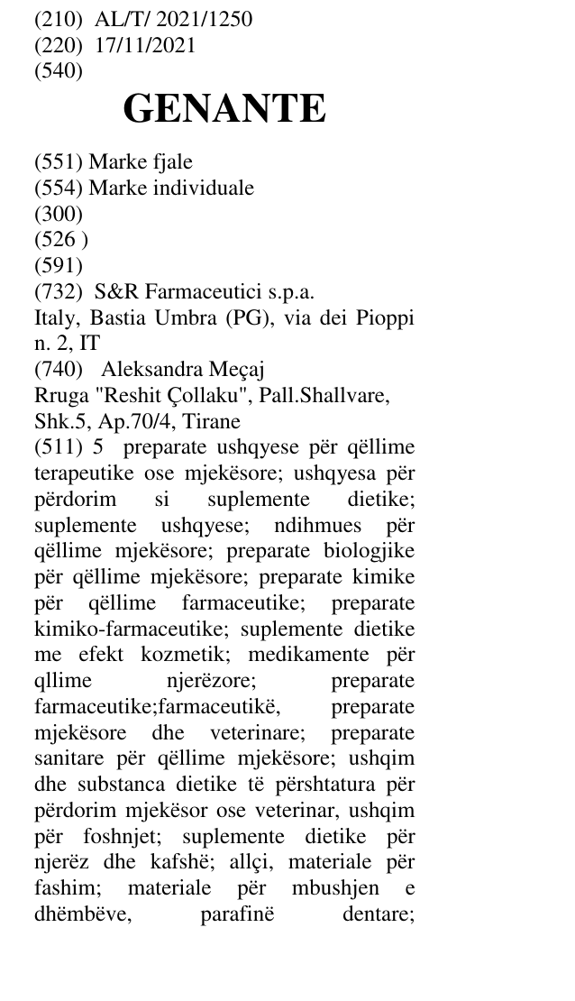 Zëri i markës GENANTE në buletin