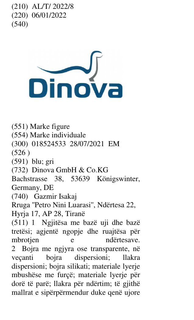 Zëri i markës DINOVA në buletin