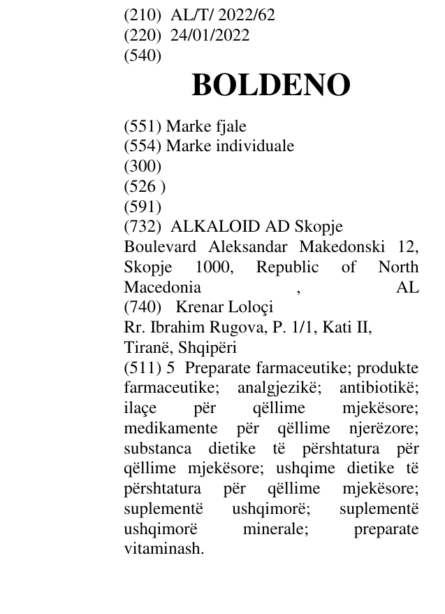 Zëri i markës BOLDENO në buletin