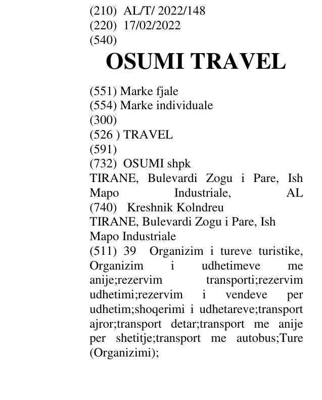 Zëri i markës OSUMI TRAVEL në buletin