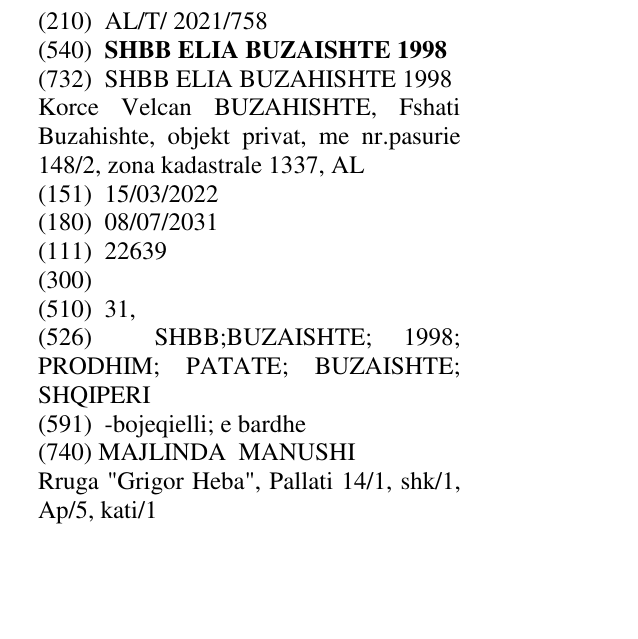 Zëri i markës SHBB ELIA BUZAISHTE 1998 në buletin