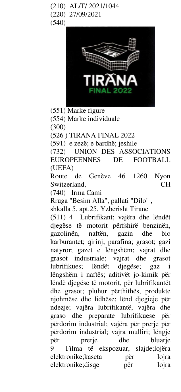 Zëri i markës TIRANA FINAL 2022 në buletin