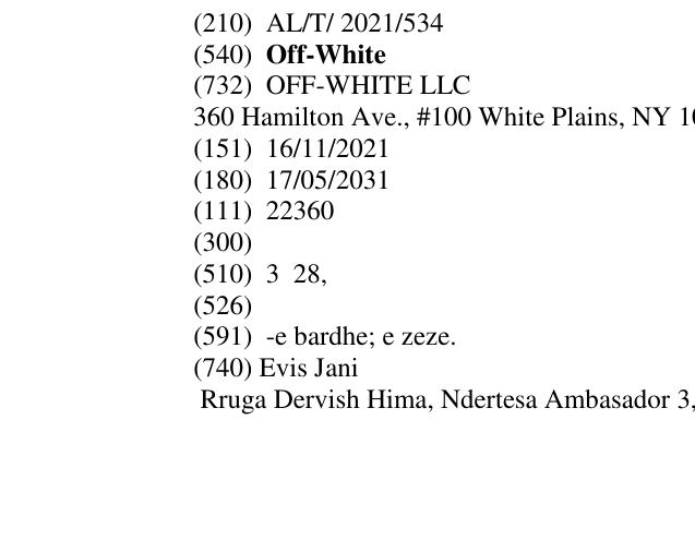 Zëri i markës Off-White në buletin