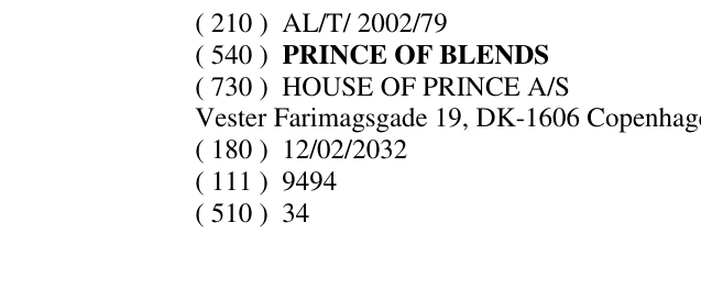 Zëri i markës PRINCE OF BLENDS në buletin