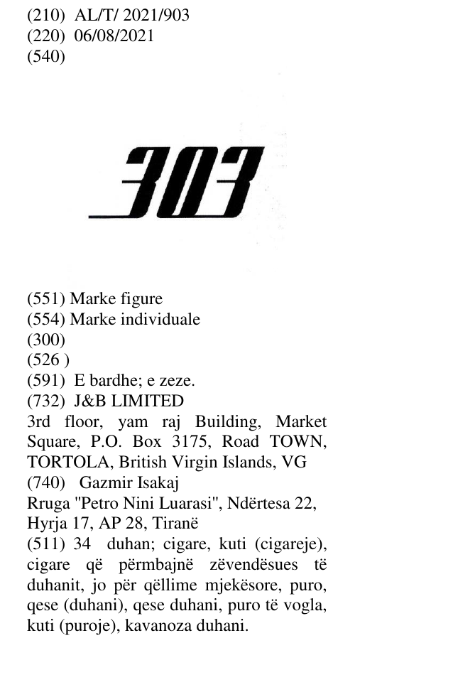 Zëri i markës 303 në buletin