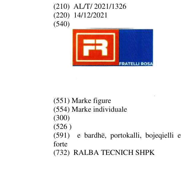 Zëri i markës FR FRATELLI ROSA në buletin
