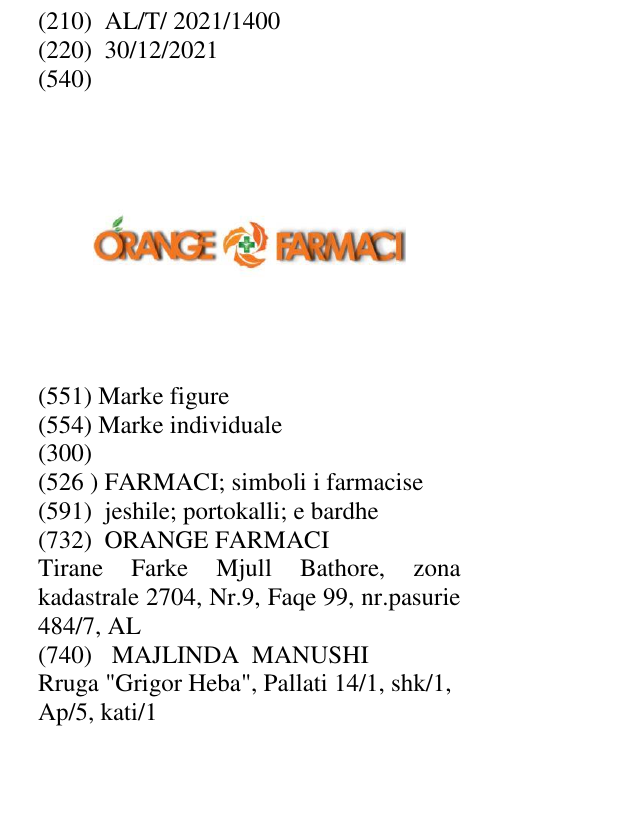 Zëri i markës FARMACI; simboli i farmacise në buletin