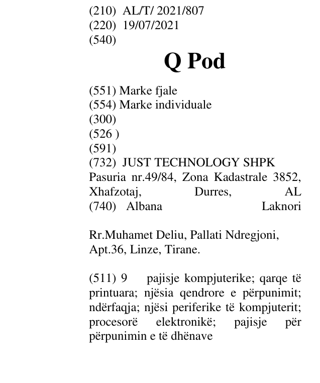 Zëri i markës Q Pod në buletin
