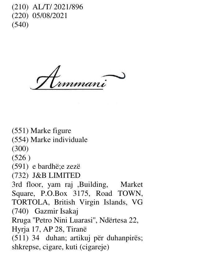 Zëri i markës ARMMANI në buletin