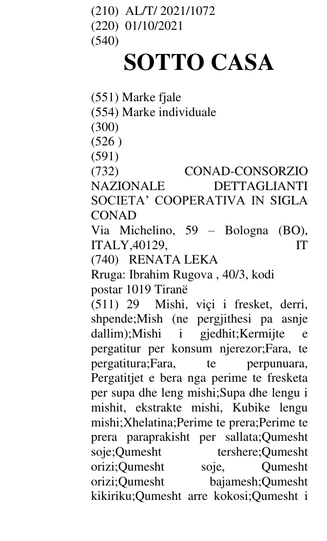 Zëri i markës SOTTO CASA në buletin