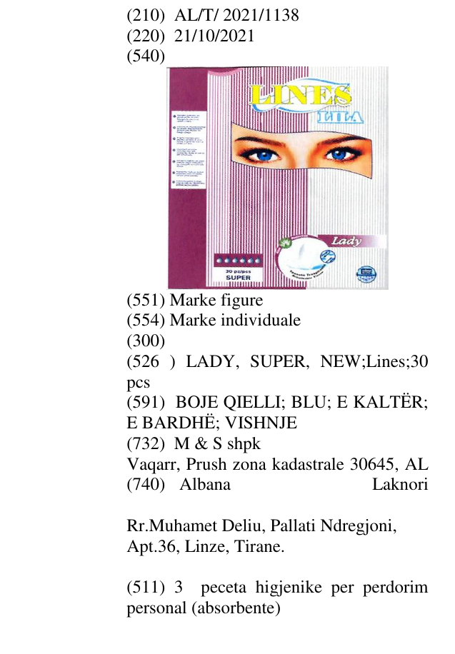 Zëri i markës LADY, SUPER, NEW;Lines;30 pcs në buletin