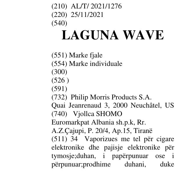 Zëri i markës LAGUNA WAVE në buletin