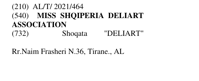 Zëri i markës MISS SHQIPERIA DELIART ASSOCIATION në buletin
