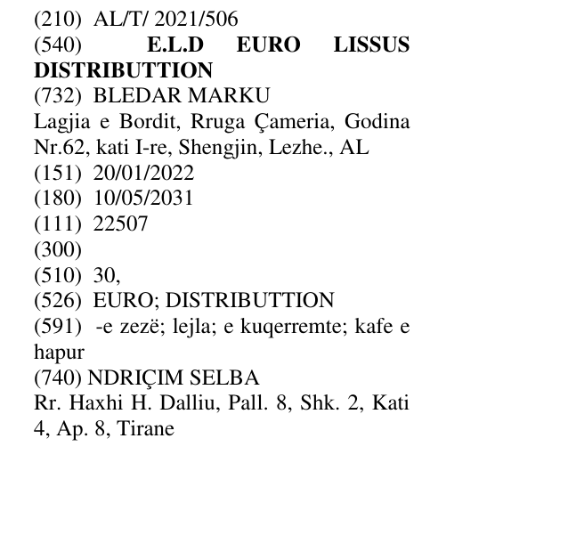 Zëri i markës E.L.D EURO LISSUS DISTRIBUTTION në buletin