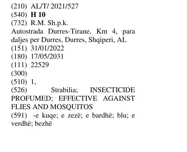 Zëri i markës H 10 në buletin