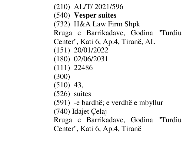 Zëri i markës Vesper suites në buletin