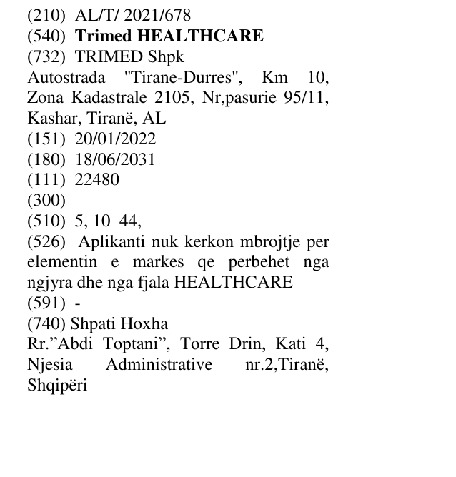 Zëri i markës Trimed HEALTHCARE në buletin