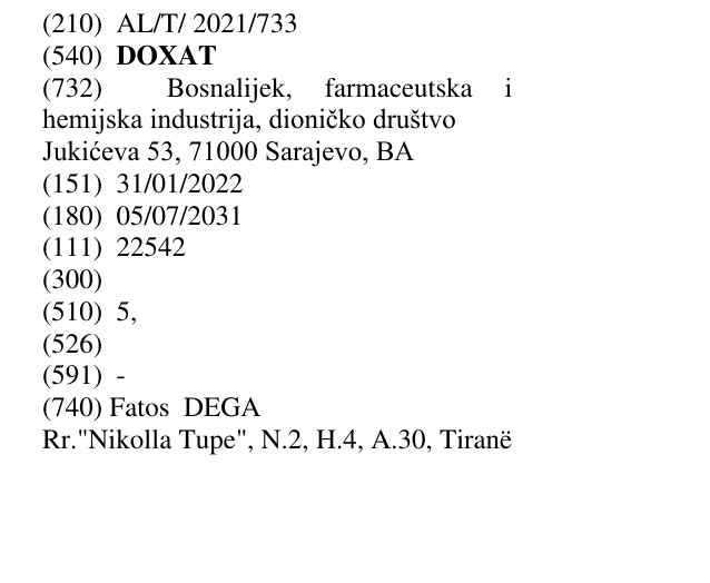 Zëri i markës DOXAT në buletin