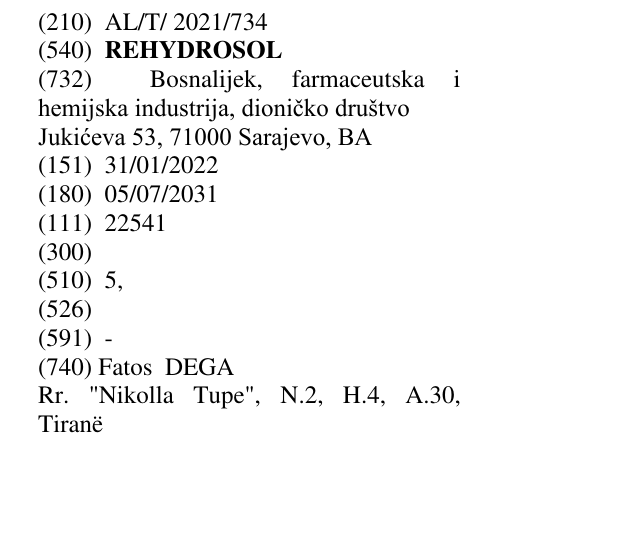 Zëri i markës REHYDROSOL në buletin