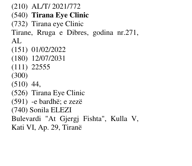 Zëri i markës Tirana Eye Clinic në buletin