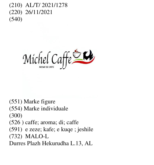 Zëri i markës caffe; aroma; di; caffe në buletin