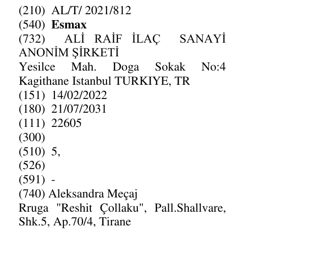 Zëri i markës Esmax në buletin