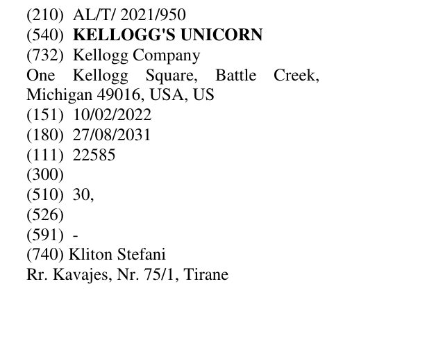 Zëri i markës KELLOGG'S UNICORN në buletin
