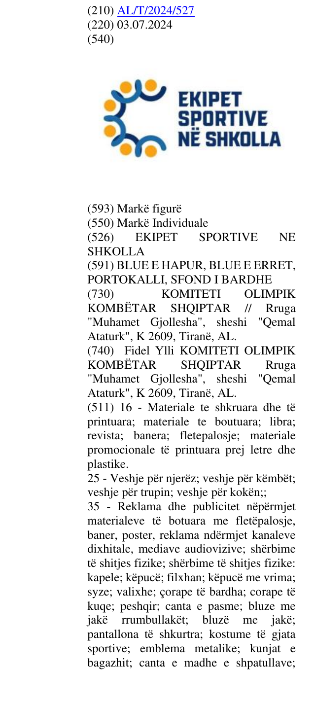 Zëri i markës EKIPET SPORTIVE NE SHKOLLA në buletin