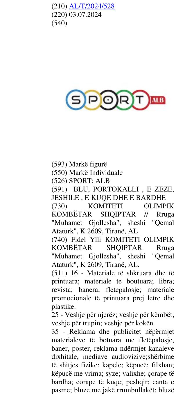 Zëri i markës SPORT; ALB në buletin