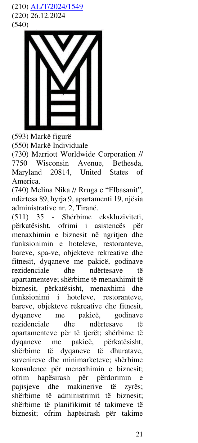 Zëri i markës AL/T/2024/1549 në buletin