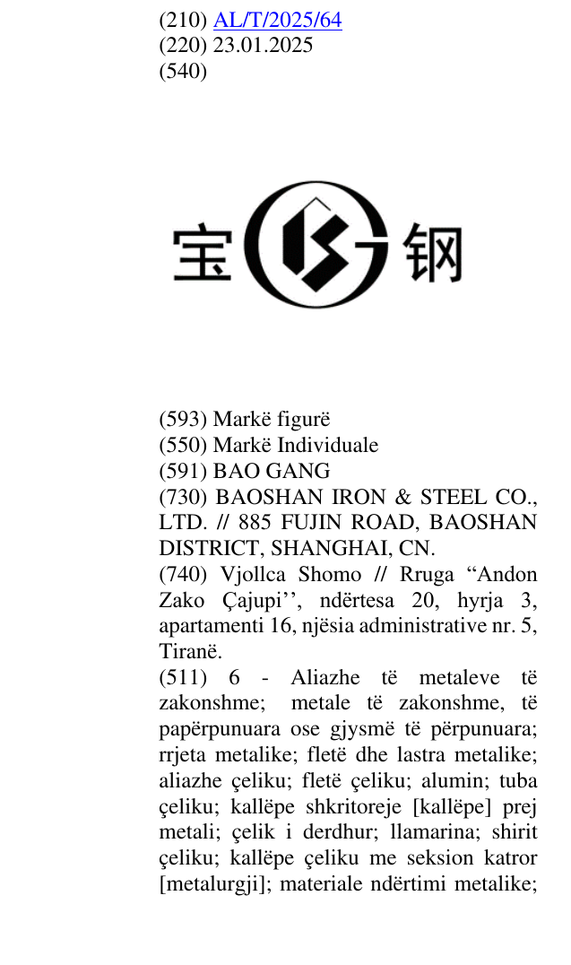 Zëri i markës BAO GANG në buletin