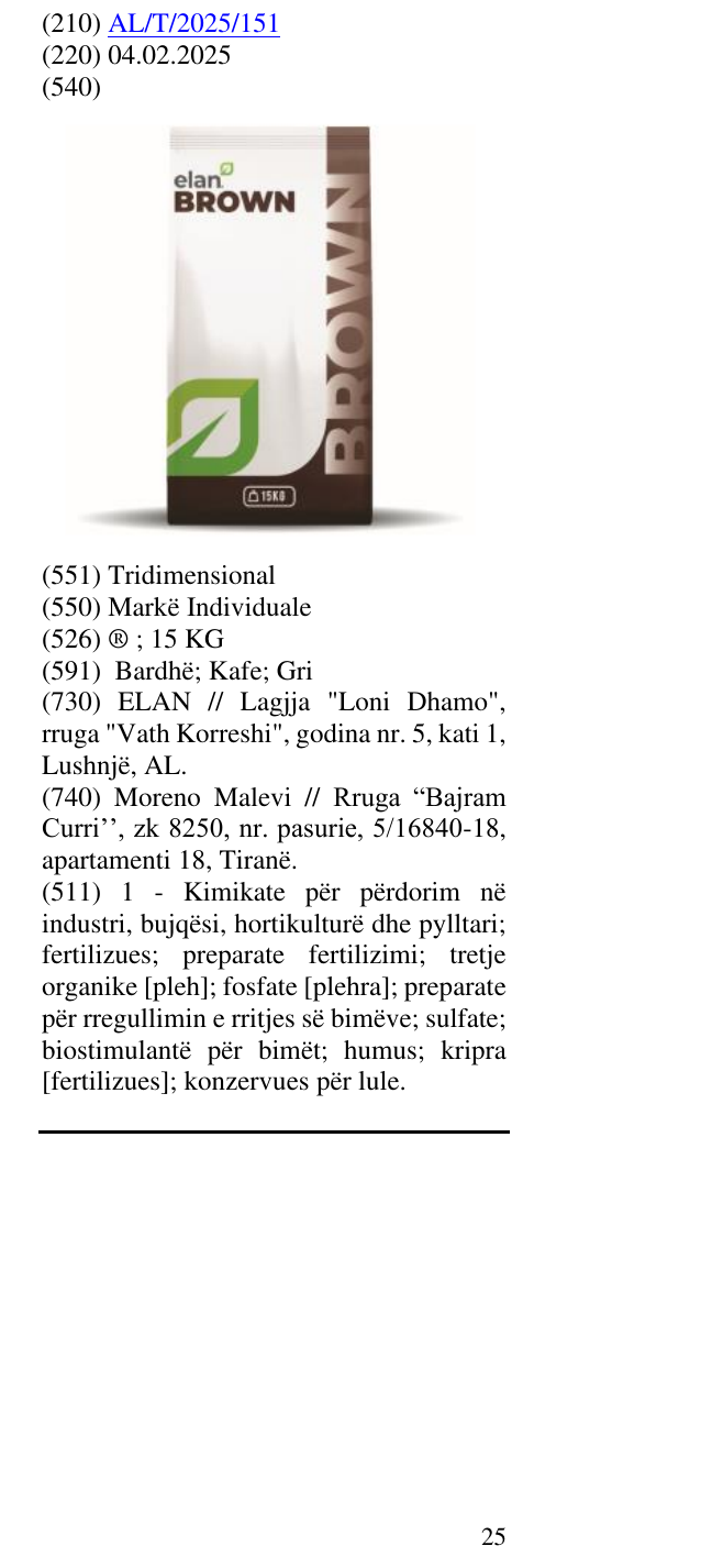 Zëri i markës ® ; 15 KG në buletin
