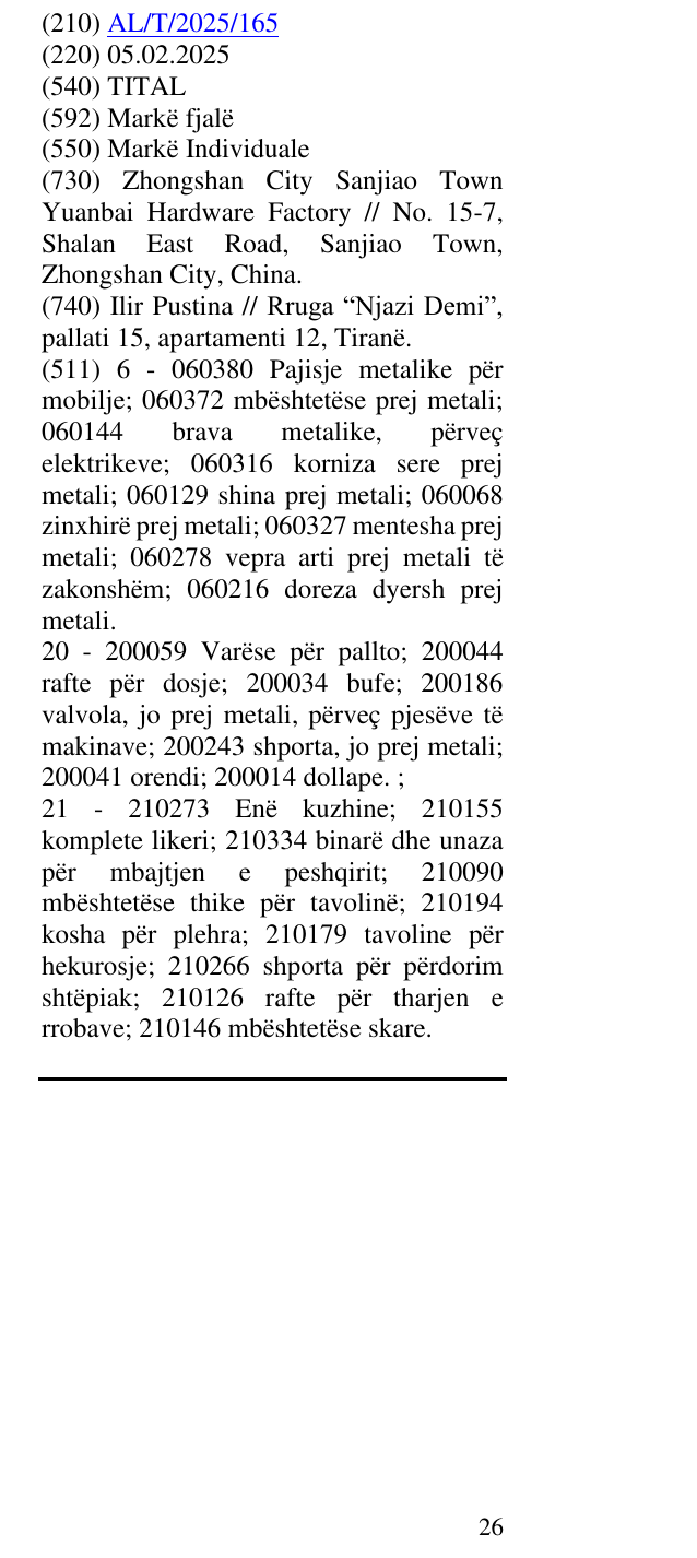 Zëri i markës TITAL në buletin