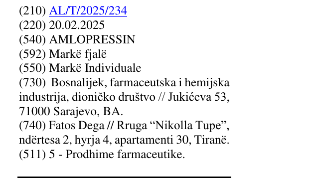 Zëri i markës AMLOPRESSIN në buletin
