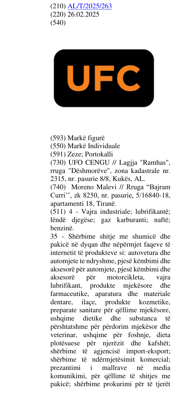Zëri i markës UFC në buletin