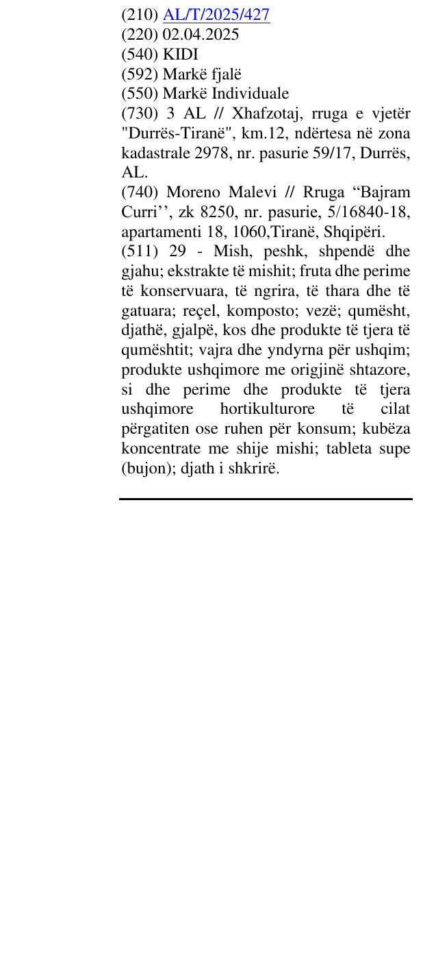Zëri i markës KIDI në buletin