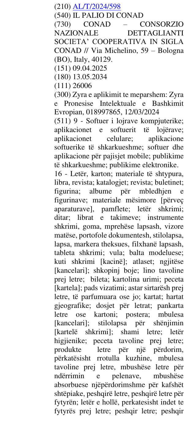 Zëri i markës IL PALIO DI CONAD në buletin