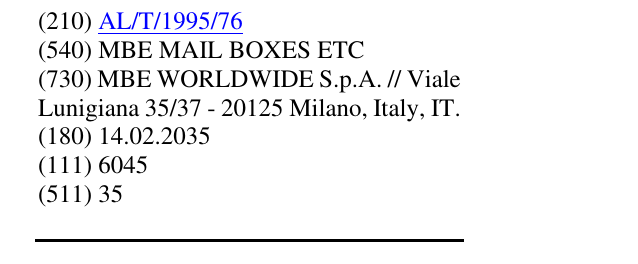 Zëri i markës MBE MAIL BOXES ETC në buletin