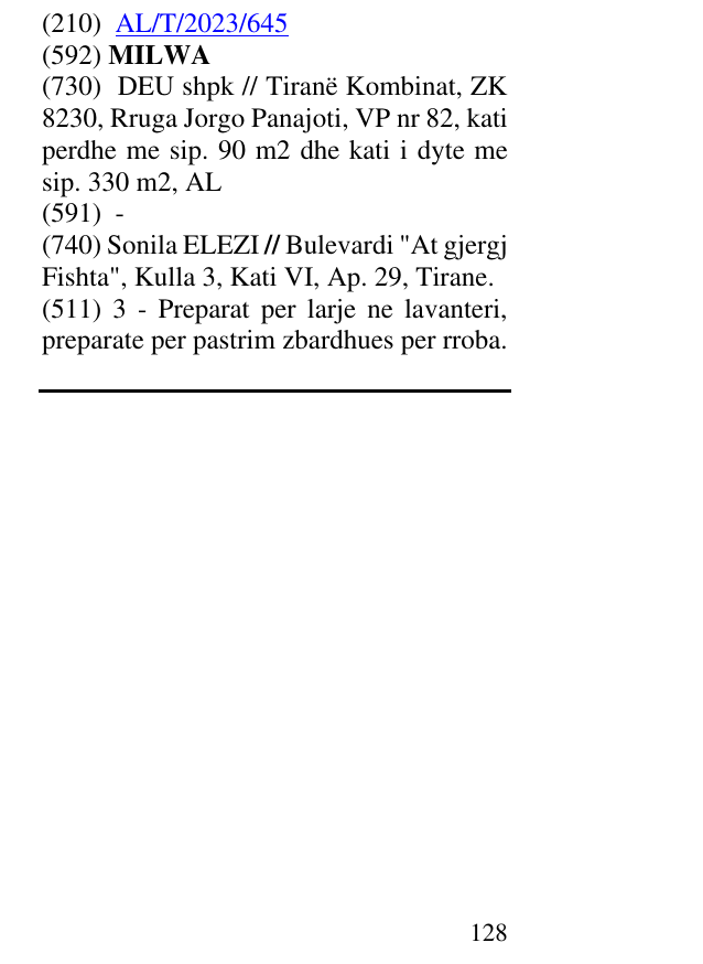 Zëri i markës MILWA në buletin