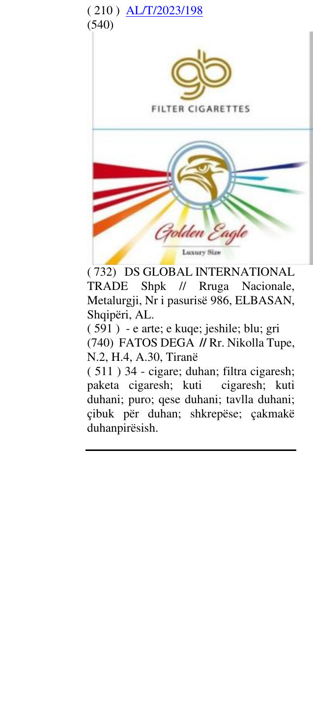 Zëri i markës GOLDEN EAGLE në buletin